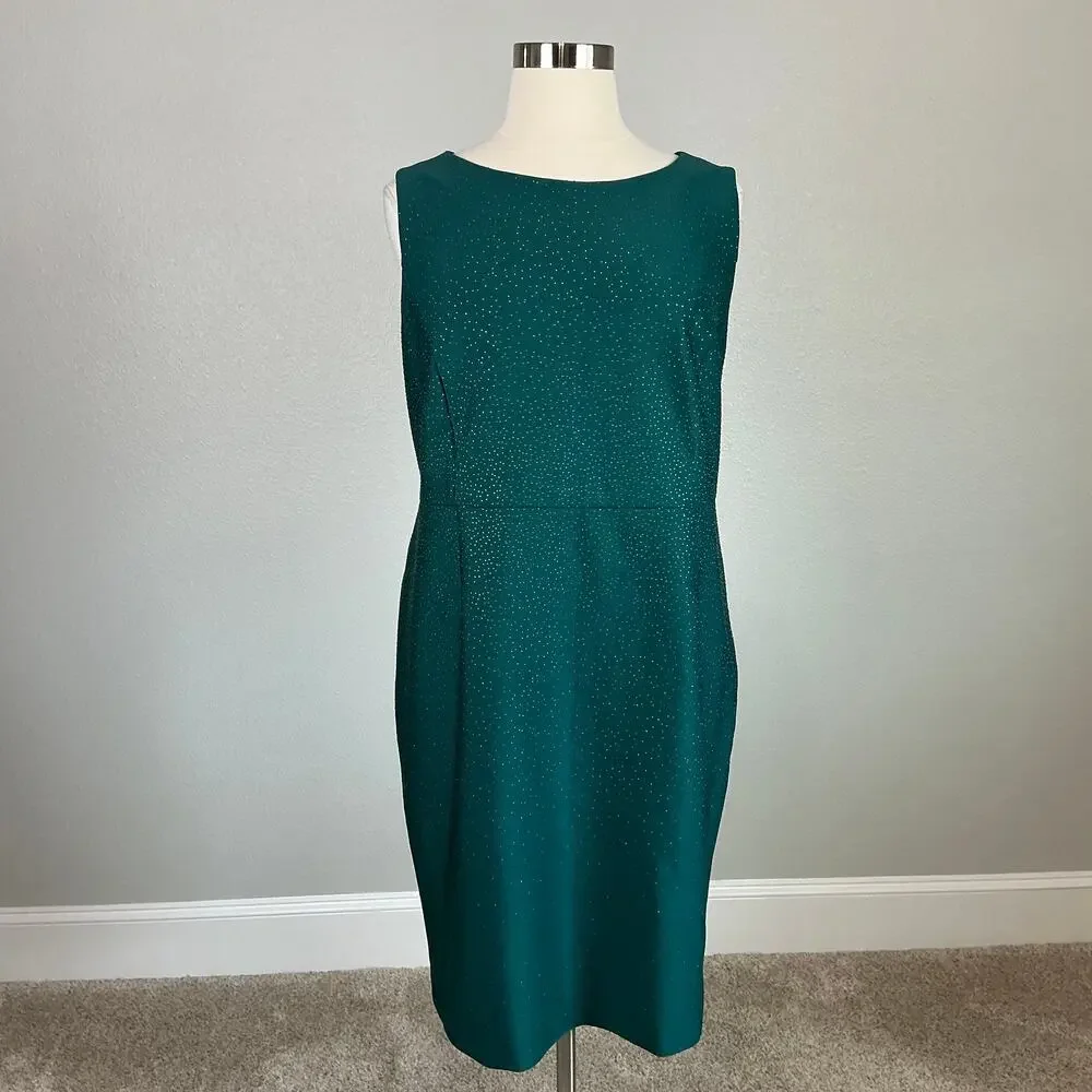 Calvin Klein Green Cocktail Dress Sequin Sleeveless Knee Length Sheath Size 22W - Picture 2 of 13